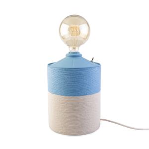 Lámpara artesanal de metal reciclado beige y azul 48x20 cm