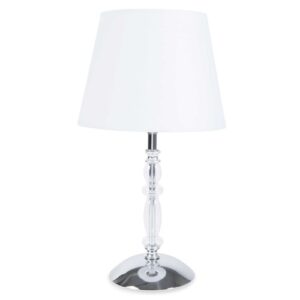 Lámpara candelabro de metal y cristal con pantalla blanca