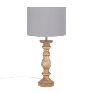 Lámpara candelero de mango tallado con pantalla gris