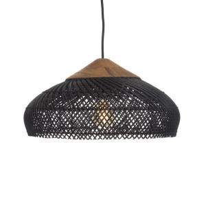Lámpara colgante 40x40cm de ratán negro y teca recuperada