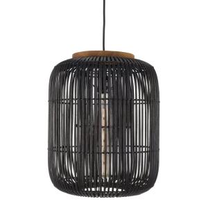 Lámpara colgante ''alargada'' de ratán negro y teca 35x35cm…