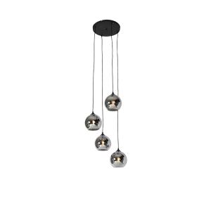 Lámpara colgante art déco negra cristal ahumado 4 luces
