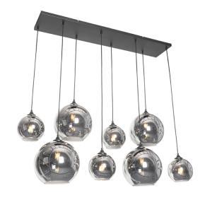 Lámpara colgante art déco negra cristal ahumado 8 luces