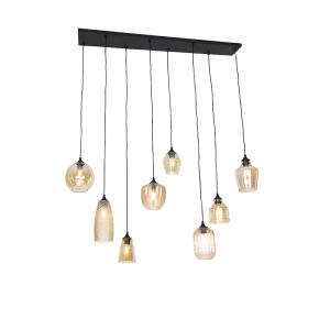 Lámpara colgante art deco negra cristal ámbar 8 luces