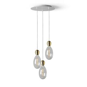 Lámpara colgante blanca/dorada con 3 bombillas transparente…