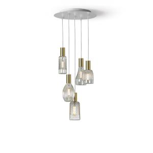 Lámpara colgante blanca/dorada con 5 bombillas LED de crist…
