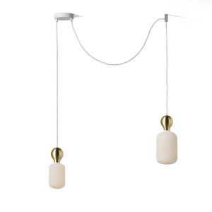 Lámpara colgante blanca/latón con 2 bombillas de porcelana