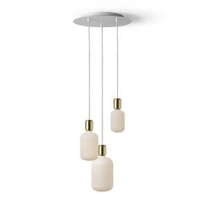 Lámpara colgante blanca/latón con 3 bombillas de porcelana
