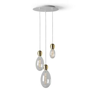 Lámpara colgante blanca/latón con 3 bombillas transparentes…