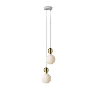 Lámpara colgante blanca y dorada con 2 bombillas