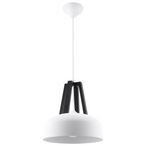 Lámpara colgante blanco negro acero, madera  alt. 85 cm