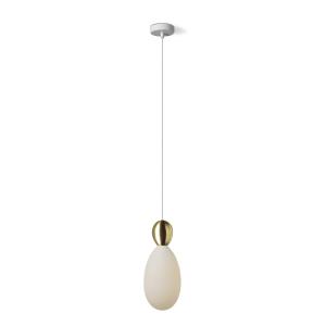 Lámpara colgante blanco/oro con bombilla LED de porcelana