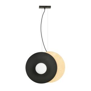 Lámpara colgante con piezas circulares efecto madera y esfe…