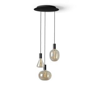 Lámpara colgante de 3 caídas negra con bombillas LED transp…