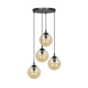 Lámpara colgante de metal con 4 cristales ámbar ajustable e…
