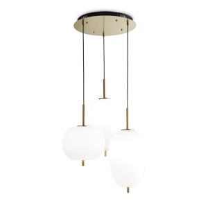 Lámpara colgante de metal dorado con elementos de vidrio so…