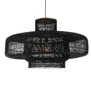 Lámpara colgante ''Double'' 90x90cm de ratán negro y teca