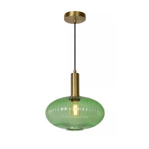 Lámpara colgante moderno dorado con cristal acalanado verde