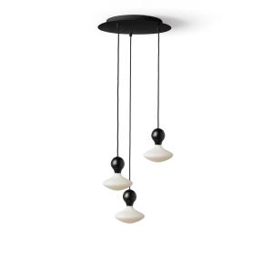 Lámpara colgante negra con 3 bombillas LED de porcelana
