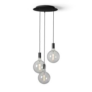 Lámpara colgante negra con 3 bombillas LED transparentes