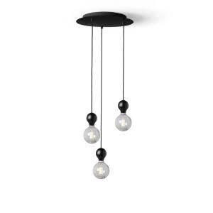 Lámpara colgante negra con 3 bombillas transparentes