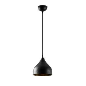 Lámpara colgante negro con pantalla de metal en relieve
