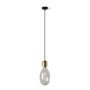 Lámpara colgante negro/oro con bombilla LED transparente