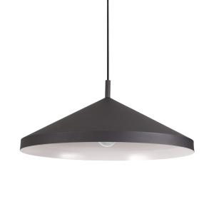 Lámpara colgante redonda de metal negro con interior blanco
