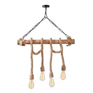 Lámpara colgante rústica de alambre, 4 lámparas de cuerda y…