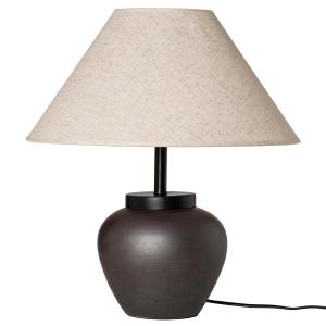 Lámpara con base cerámica marrón y pantalla beige