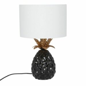 Lámpara con forma de piña de cerámica negra y metal dorado…