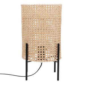Lámpara con rejilla de ratán y metal negro
