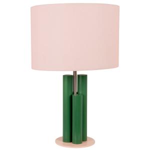 Lámpara de 4 tubos de metal verde con pantalla rosa