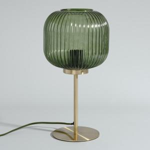 Lámpara de acero dorado y pantalla de vidrio estriado verde