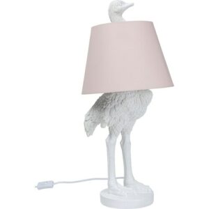 Lámpara de avestruz en poliresina blanca con pantalla rosa…