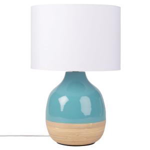 Lámpara de bambú azul con pantalla de algodón blanco