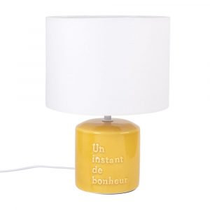 Lámpara de cerámica amarilla con pantalla de algodón blanco…