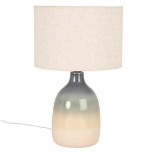 Lámpara de cerámica azul, blanca y beige con pantalla de li…