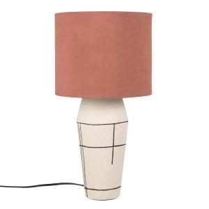 Lámpara de cerámica beige a rayas con pantalla terracota