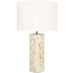 Lámpara de cerámica beige con pantalla blanca
