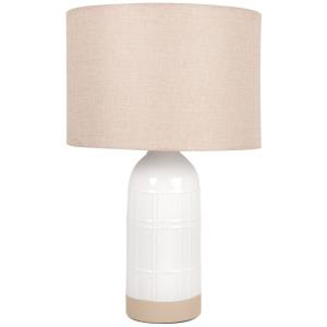 Lámpara de cerámica bicolor blanca con pantalla beige