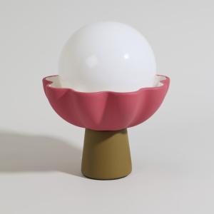 Lámpara de cerámica bicolor y globo de vidrio