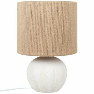 Lámpara de cerámica blanca con pantalla de cuerda de lino b…