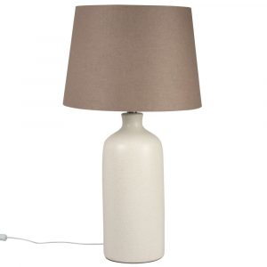 Lámpara de cerámica blanca con pantalla de lino beige