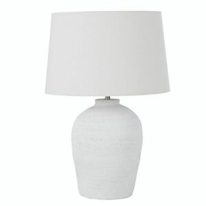 Lámpara de cerámica blanca con pantalla de lino beige
