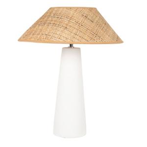 Lámpara de cerámica blanca con pantalla de rafia