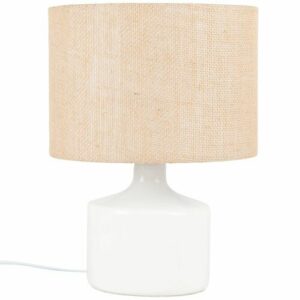 Lámpara de cerámica blanca con pantalla de yute