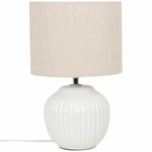 Lámpara de cerámica color crudo con pantalla de algodón bei…