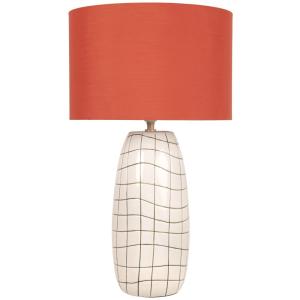 Lámpara de cerámica color crudo con pantalla rojo ladrillo