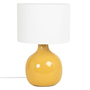 Lámpara de cerámica ocre y pantalla en blanco
